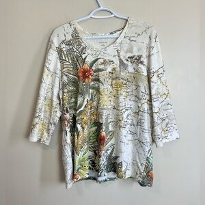 Allison Daley Size L Cream Floral Long Sleeve Top